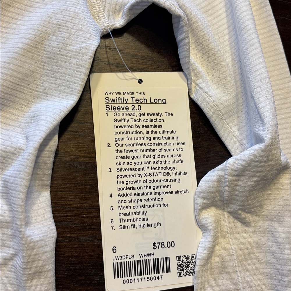 NWT Lululemon White Long Sleeve T Shirt, Swiftly 2.0 - Picture 2 of 4